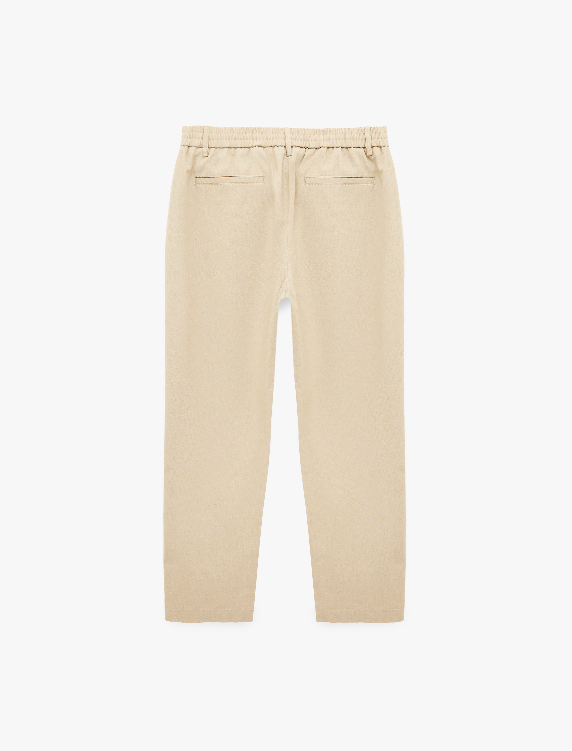   Regular Fit Beli Lastikli Düğmeli Düz Paça Keten Karışımlı Chino Pantolon