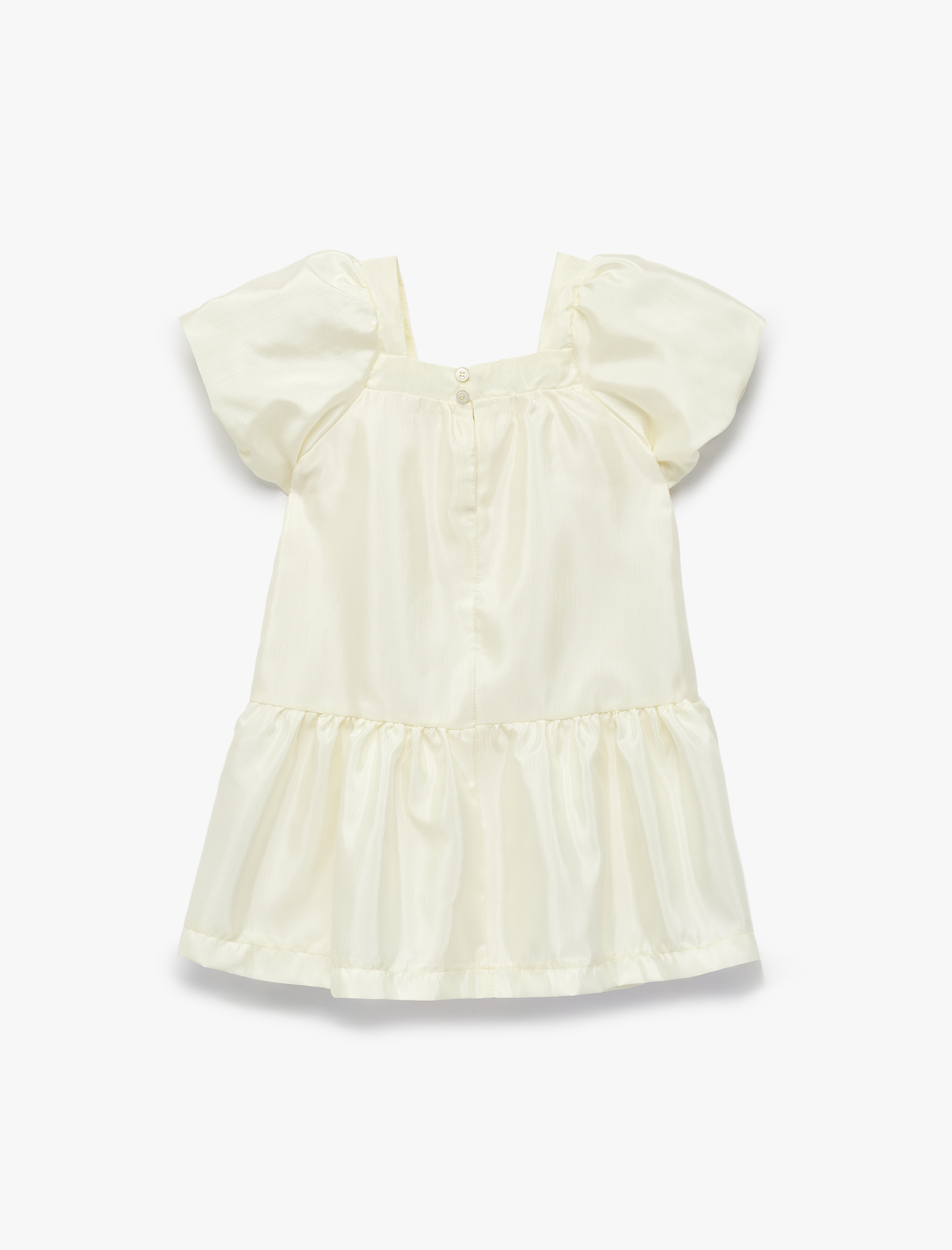  Kız Bebek Kare Yaka Fırfırlı Fiyonk Detaylı Kısa Kollu Elbise