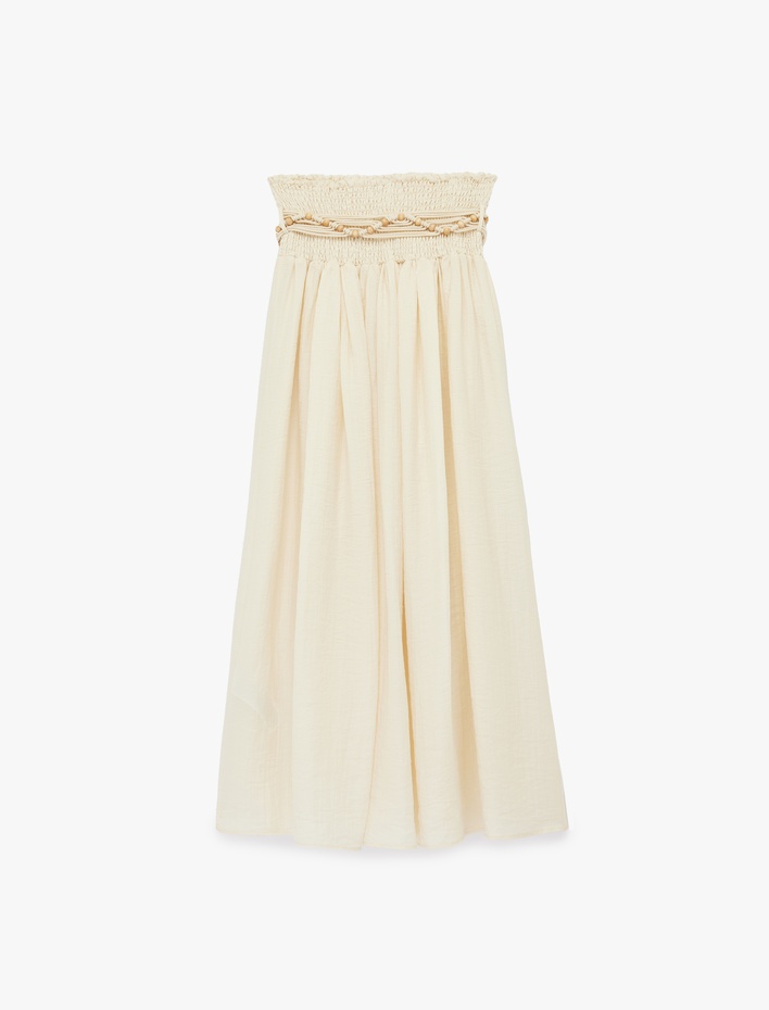  Viskon Kumaş Gipeli Düşük Bel Kemerli Midi Kloş Etek