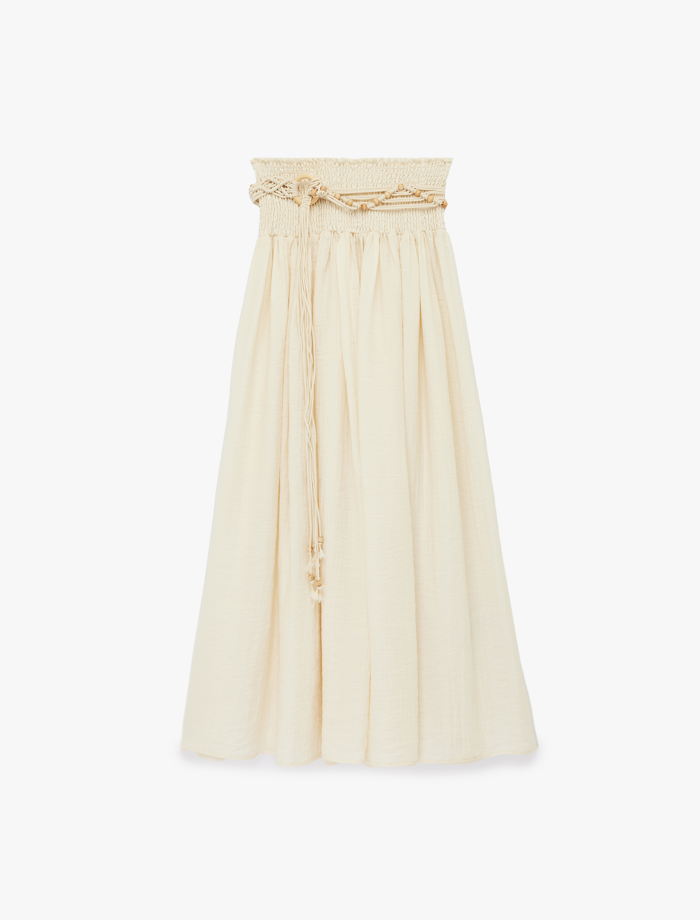   Viskon Kumaş Gipeli Düşük Bel Kemerli Midi Kloş Etek