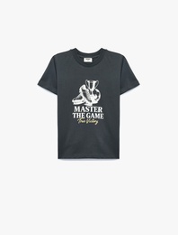 Pamuklu Kısa Kollu Bisiklet Yaka Baskılı Tişört