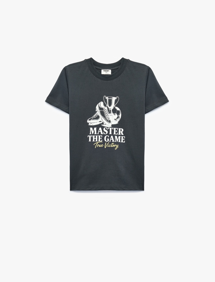 Erkek Çocuk Pamuklu Kısa Kollu Bisiklet Yaka Baskılı Tişört