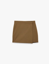 Yüksek Bel Cep Detaylı Viskon Karışımlı Mini Şort Etek