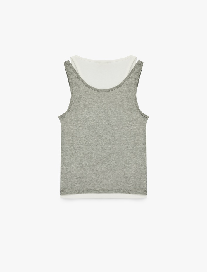  Viskon Karışımlı U Yaka İkili Kolsuz Bluz