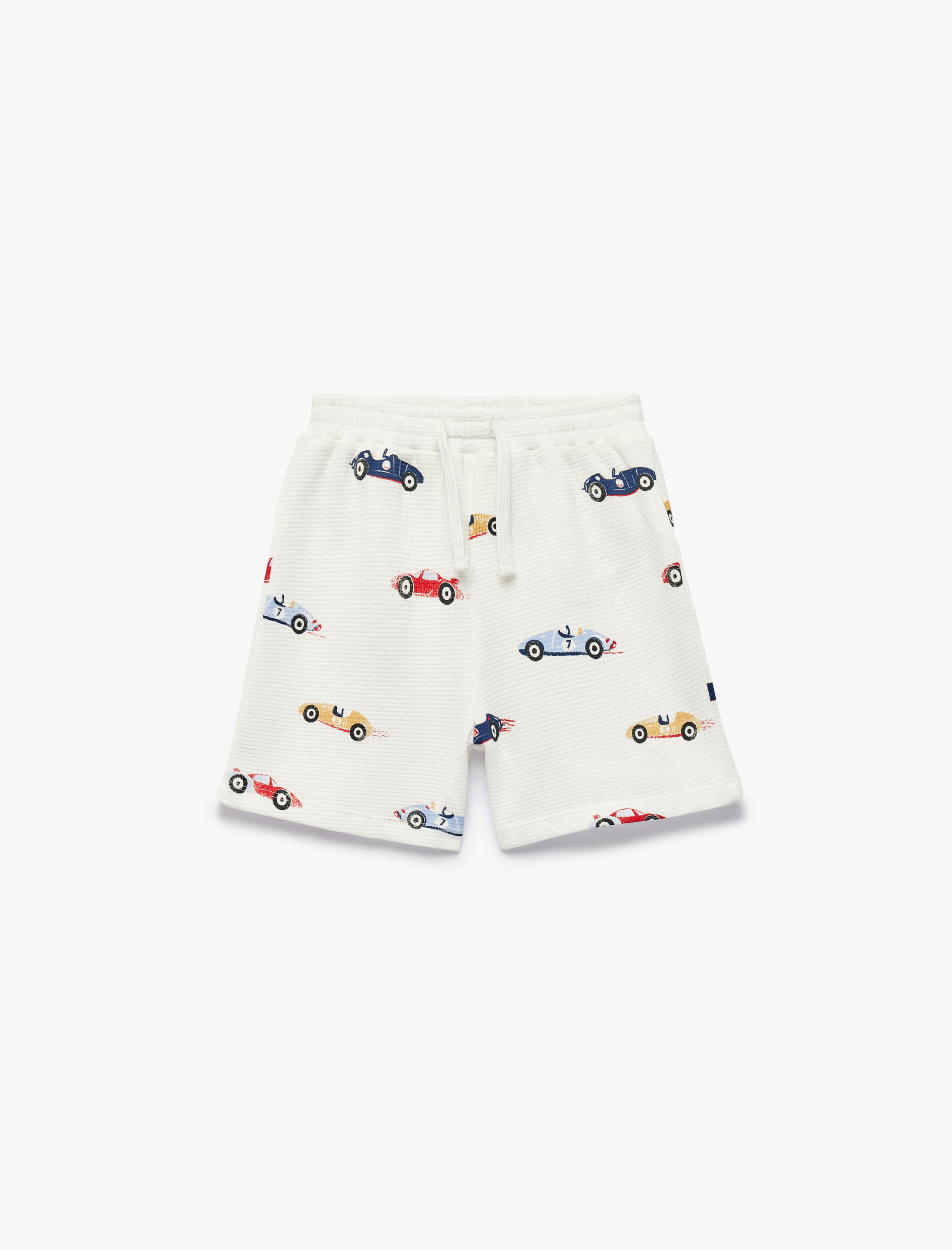  Erkek Bebek Pamuklu Beli Lastikli Dokulu Araba Desenli Şort