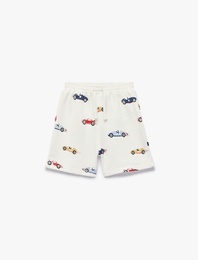 Pamuklu Beli Lastikli Dokulu Araba Desenli Şort