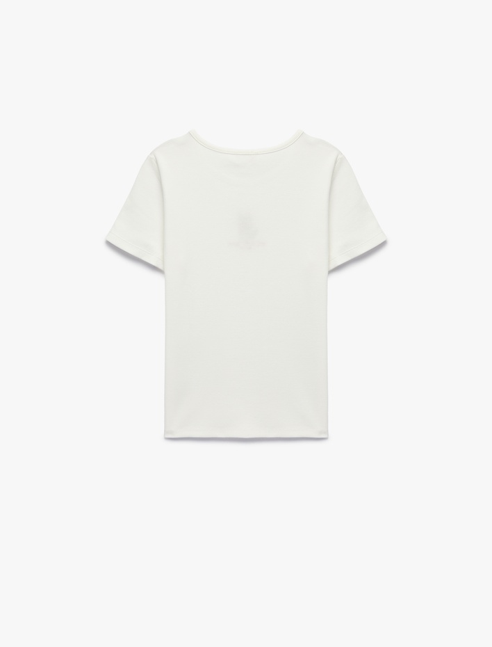 Kız Çocuk Pamuklu Köpek Nakış Detaylı Bisiklet Yaka Kısa Kollu Tişört