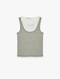 Viskon Karışımlı U Yaka İkili Kolsuz Bluz