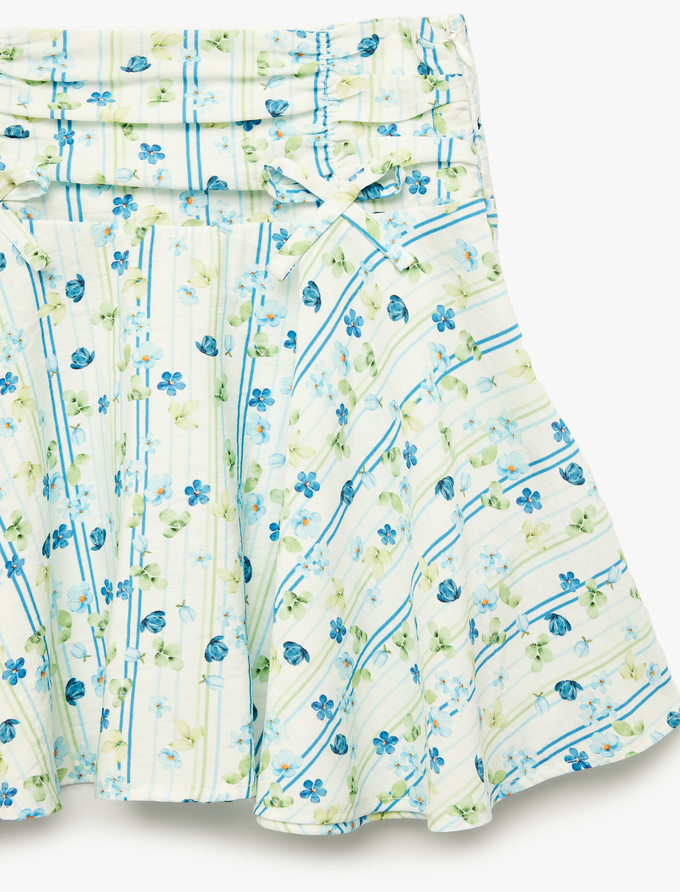  Kız Çocuk Fırfır Detaylı Yüksek Bel Viskon Kumaş Çiçekli Etek