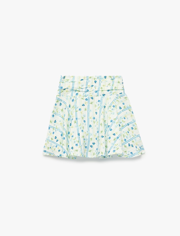 Kız Çocuk Fırfır Detaylı Yüksek Bel Viskon Kumaş Çiçekli Etek