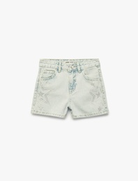 Pamuklu Yıldız Desenli Denim Şort