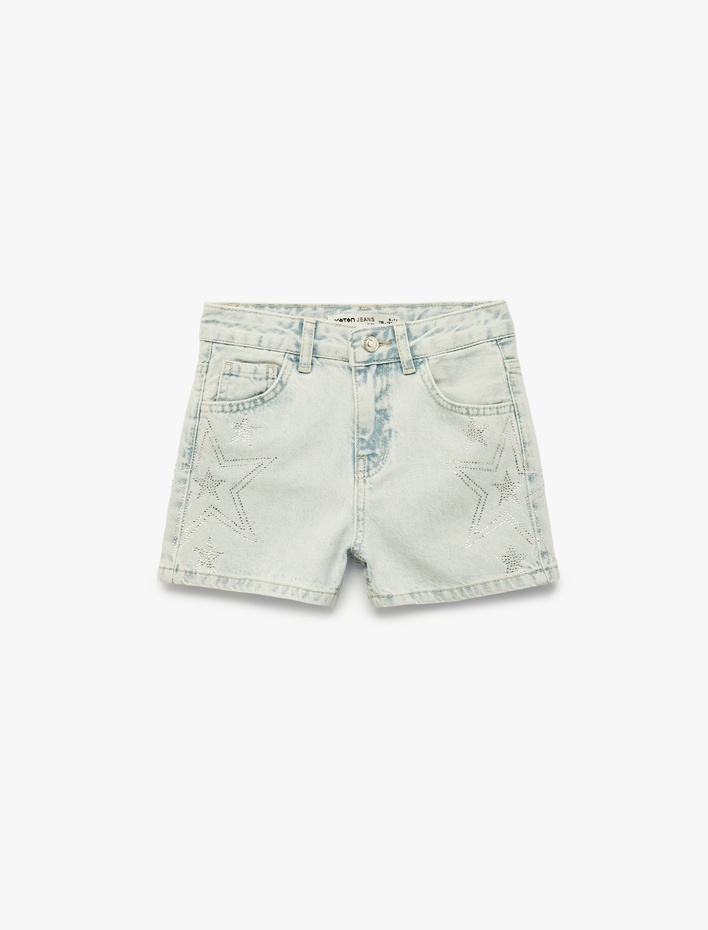Kız Çocuk Pamuklu Yıldız Desenli Denim Şort