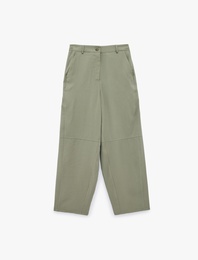 Viskon Cupro Kumaş Beli Lastikli Cepli Düz Bol Paça Pantolon