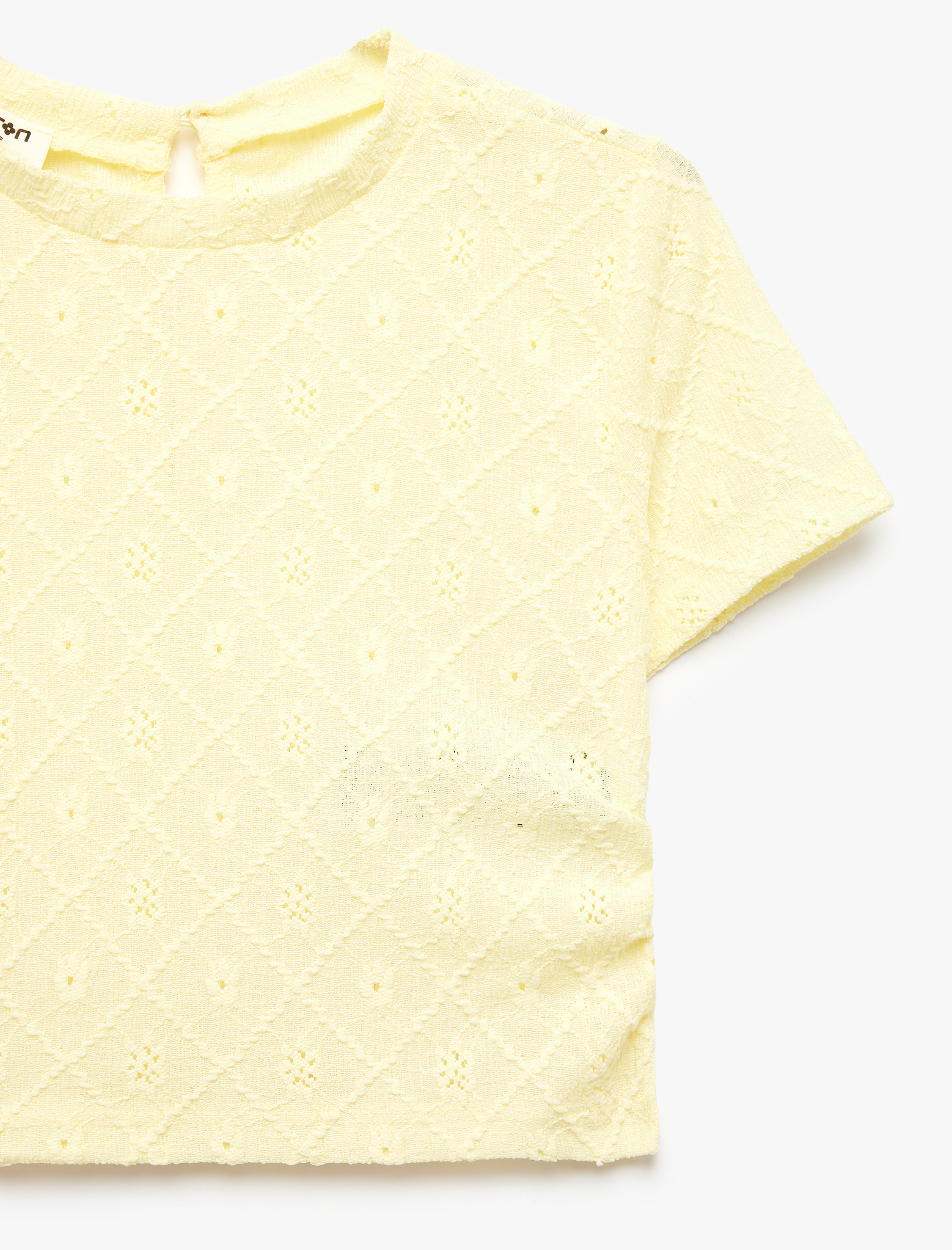  Kız Çocuk Bisiklet Yaka Kısa Kollu Brodeli Bluz