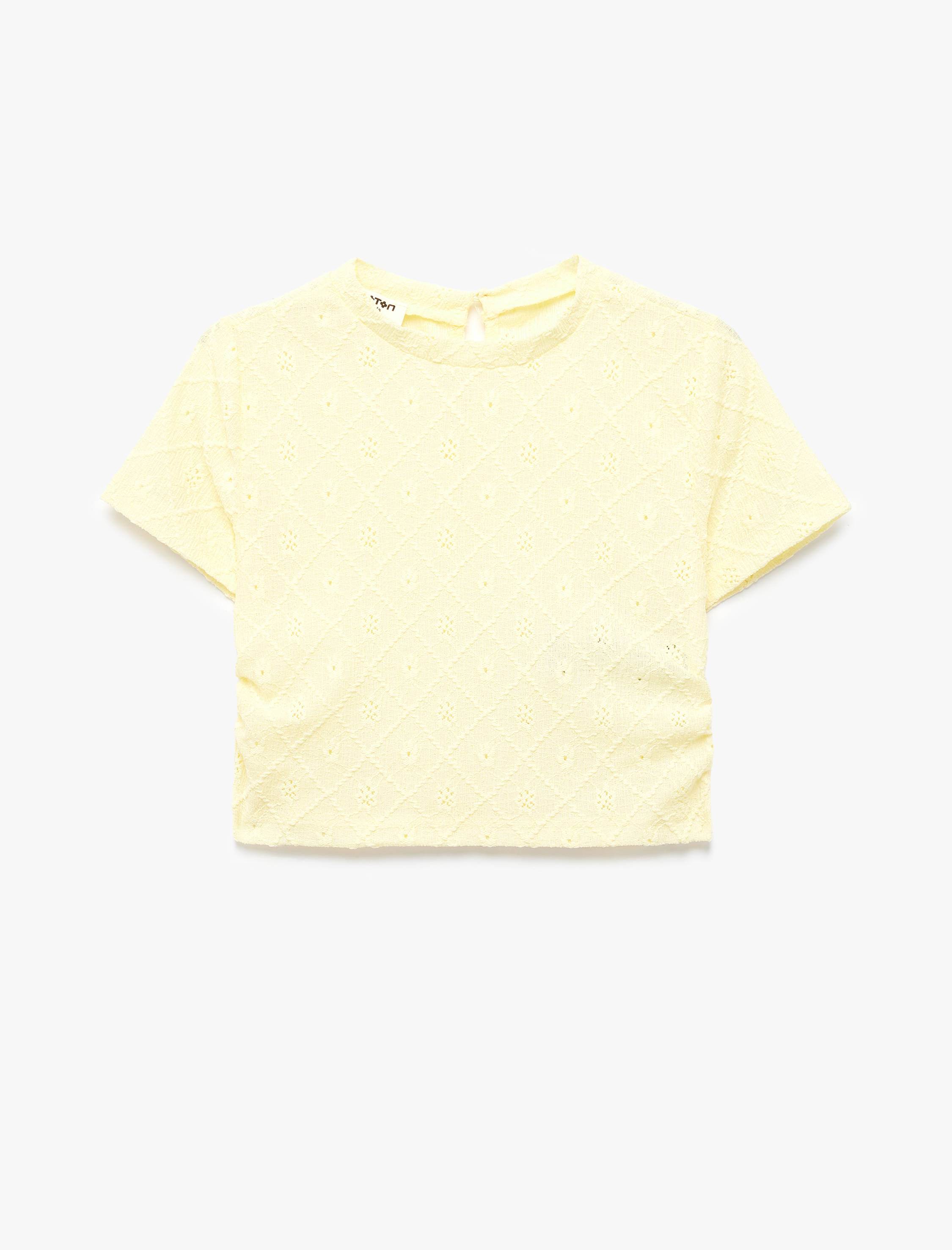  Kız Çocuk Bisiklet Yaka Kısa Kollu Brodeli Bluz