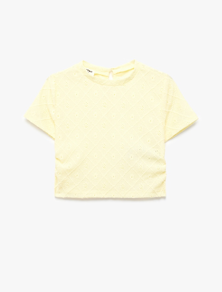 Kız Çocuk Bisiklet Yaka Kısa Kollu Brodeli Bluz