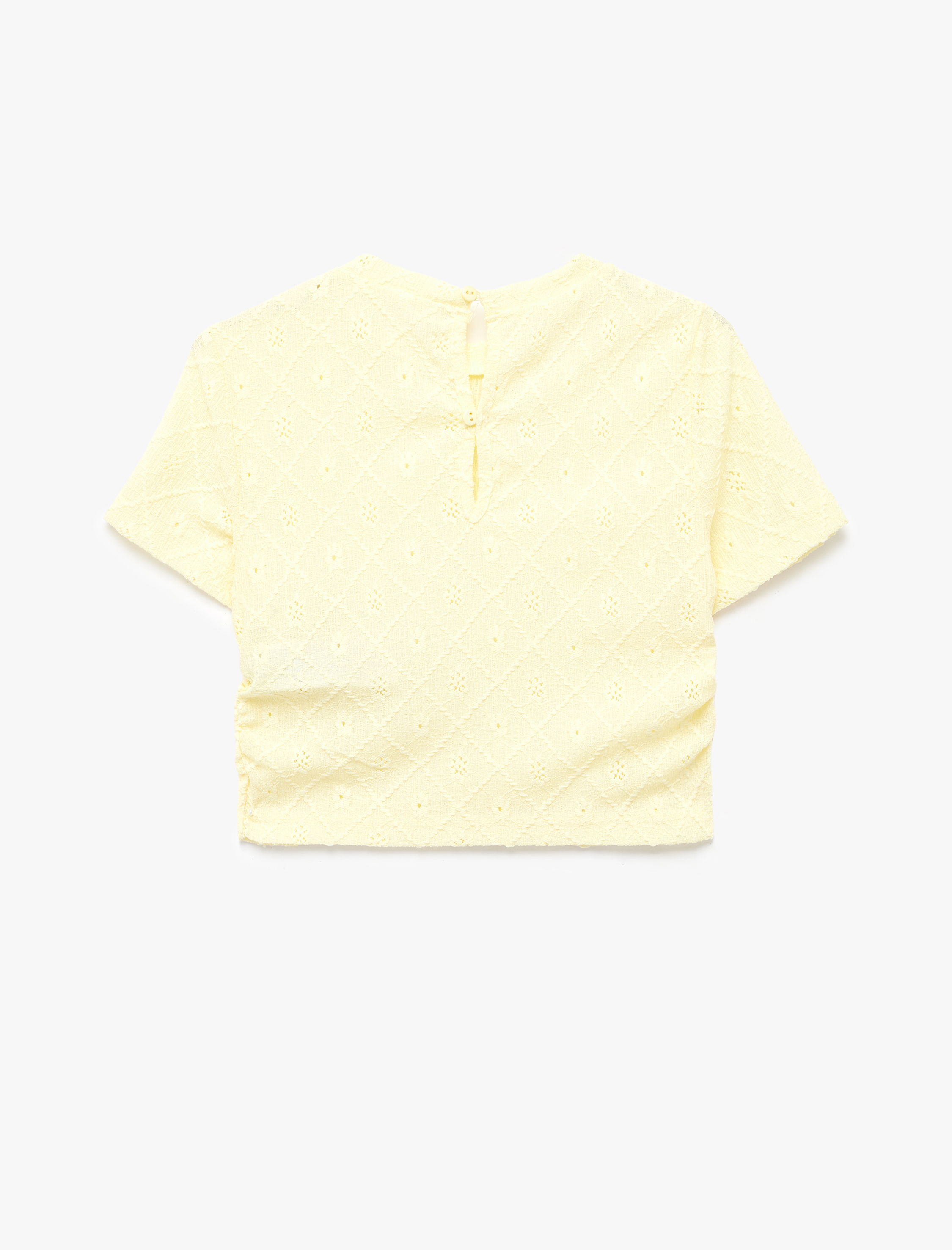  Kız Çocuk Bisiklet Yaka Kısa Kollu Brodeli Bluz