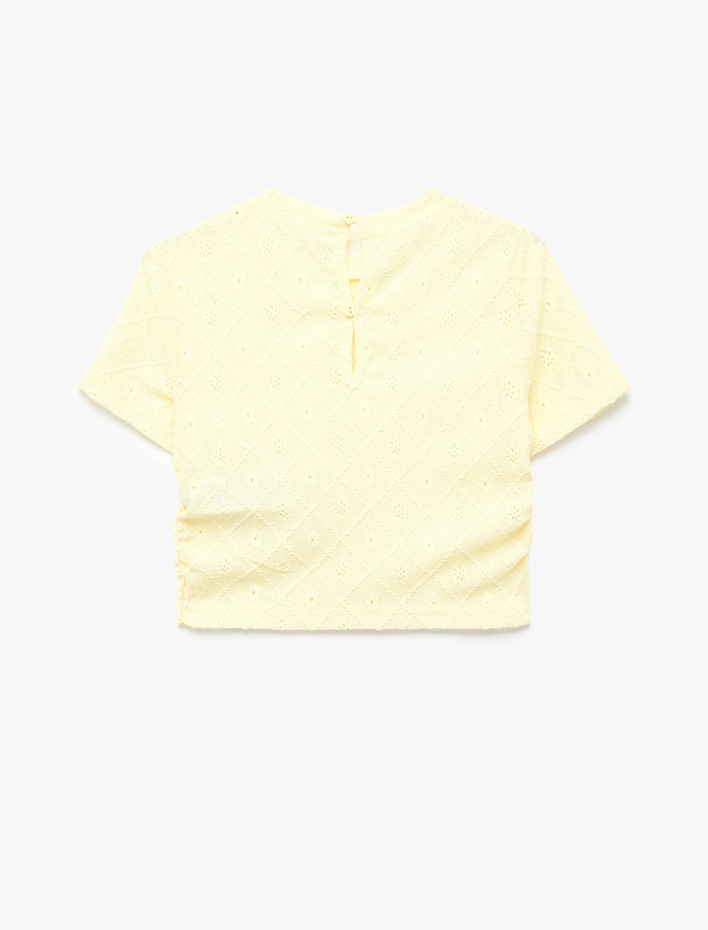 Kız Çocuk Bisiklet Yaka Kısa Kollu Brodeli Bluz