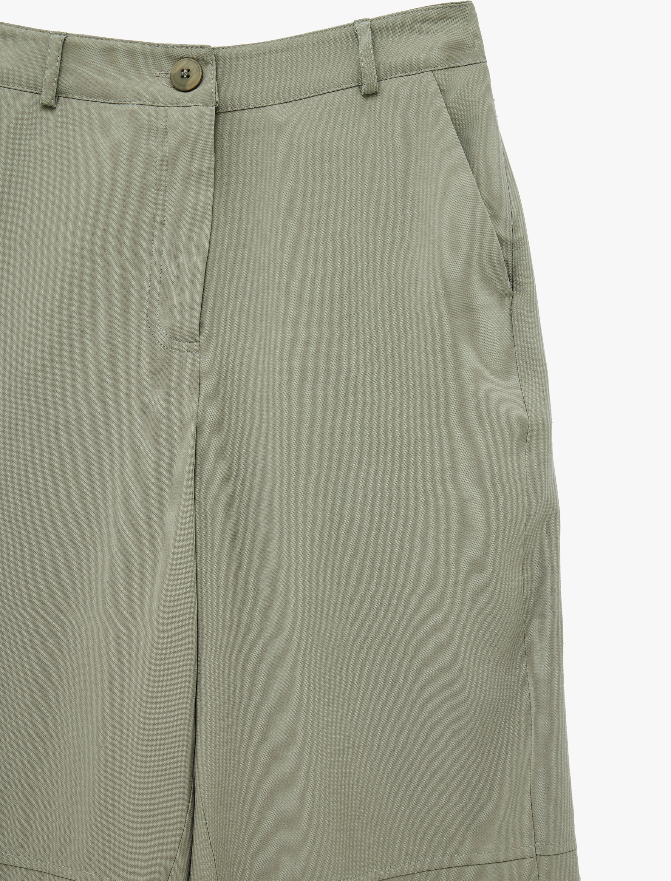   Viskon Cupro Kumaş Beli Lastikli Cepli Düz Bol Paça Pantolon