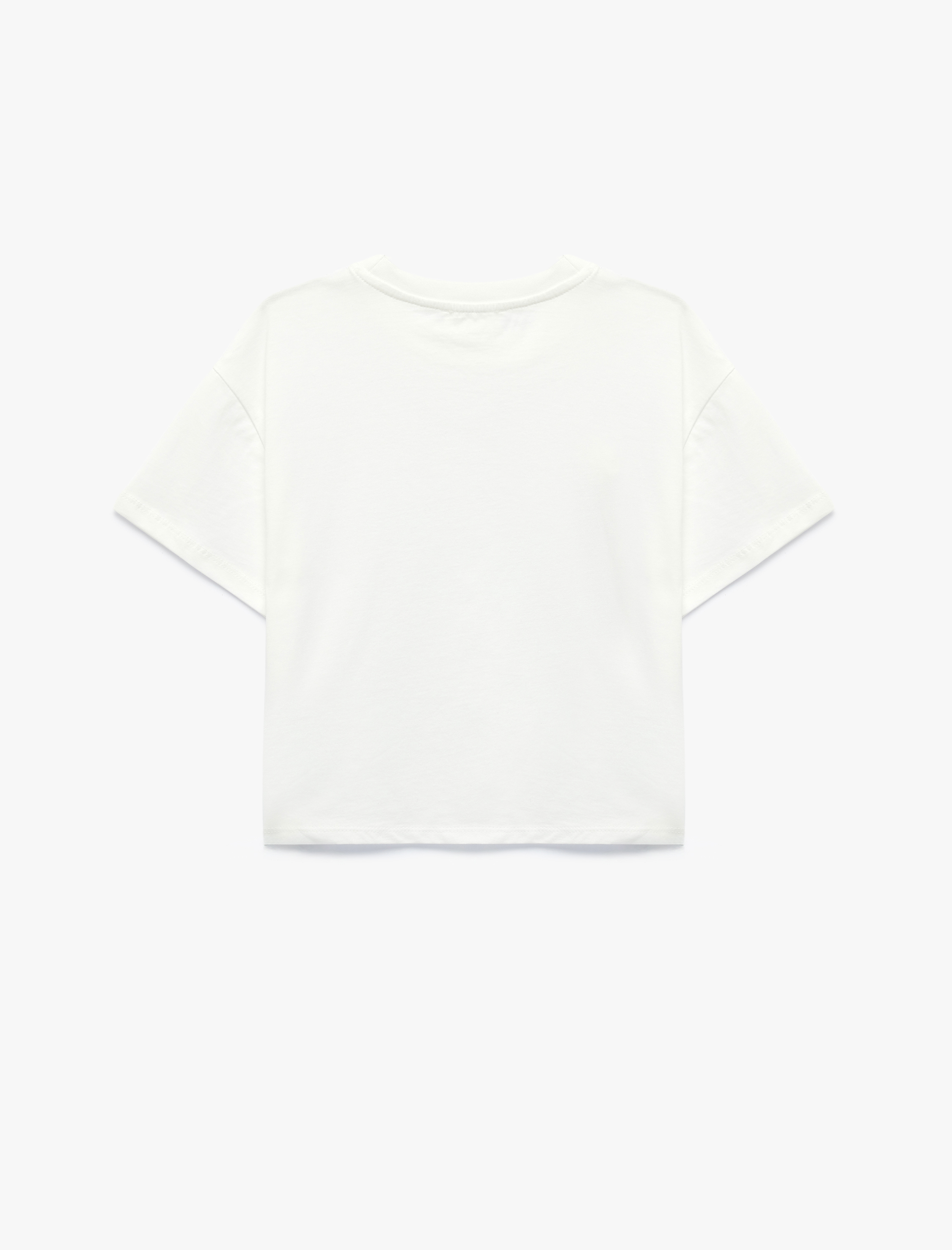  Kız Çocuk Çiçek Aplikeli Pamuklu Kısa Kollu Bisiklet Yaka Tişört