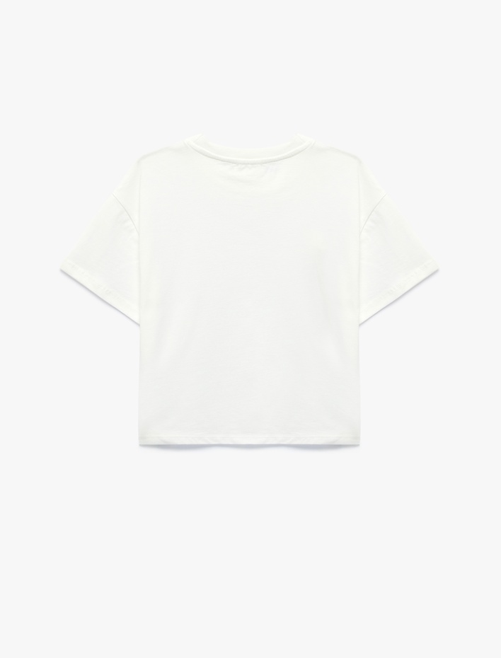 Kız Çocuk Çiçek Aplikeli Pamuklu Kısa Kollu Bisiklet Yaka Tişört