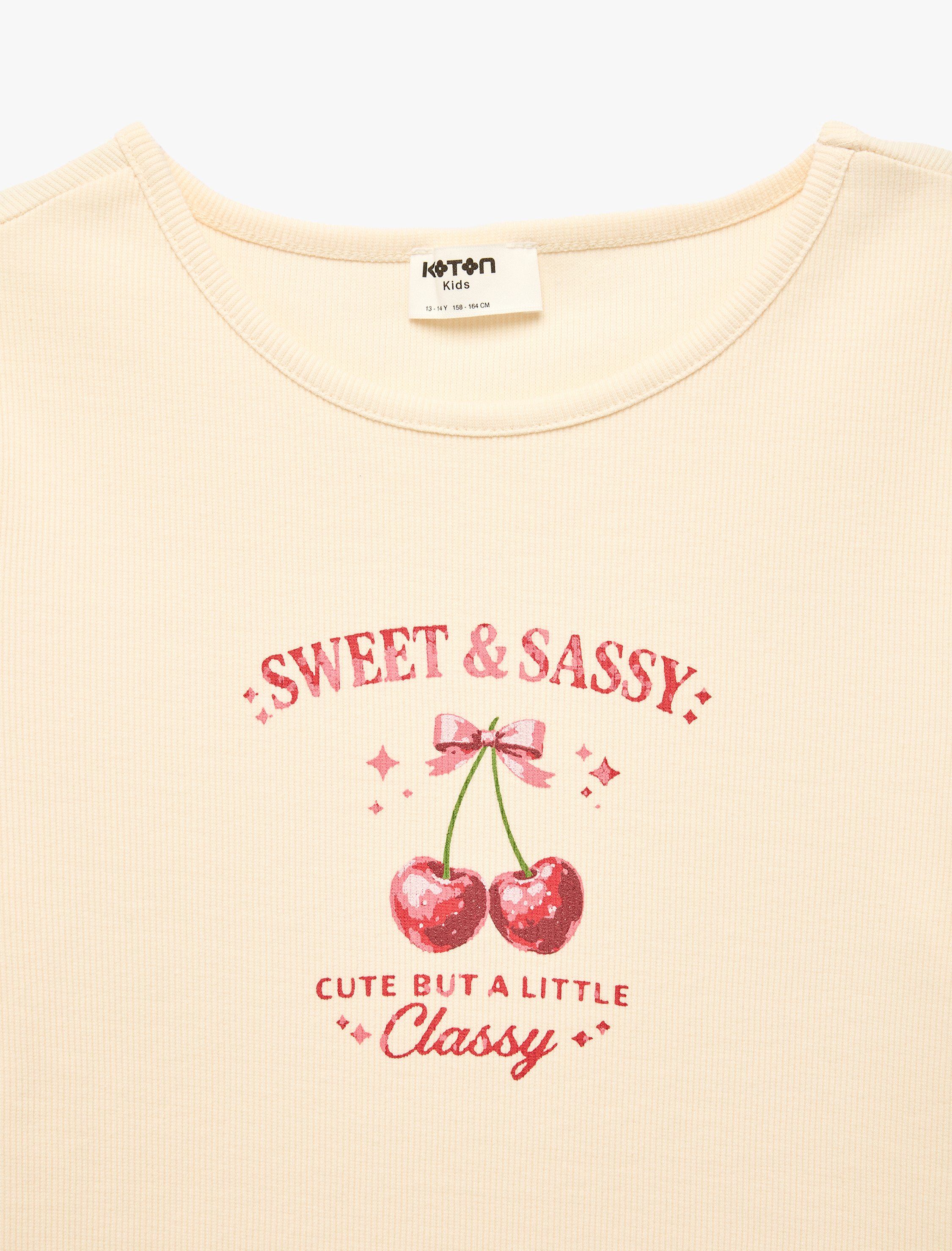  Kız Çocuk Kiraz Baskılı Kısa Kollu Bisiklet Yaka Pamuklu Tişört