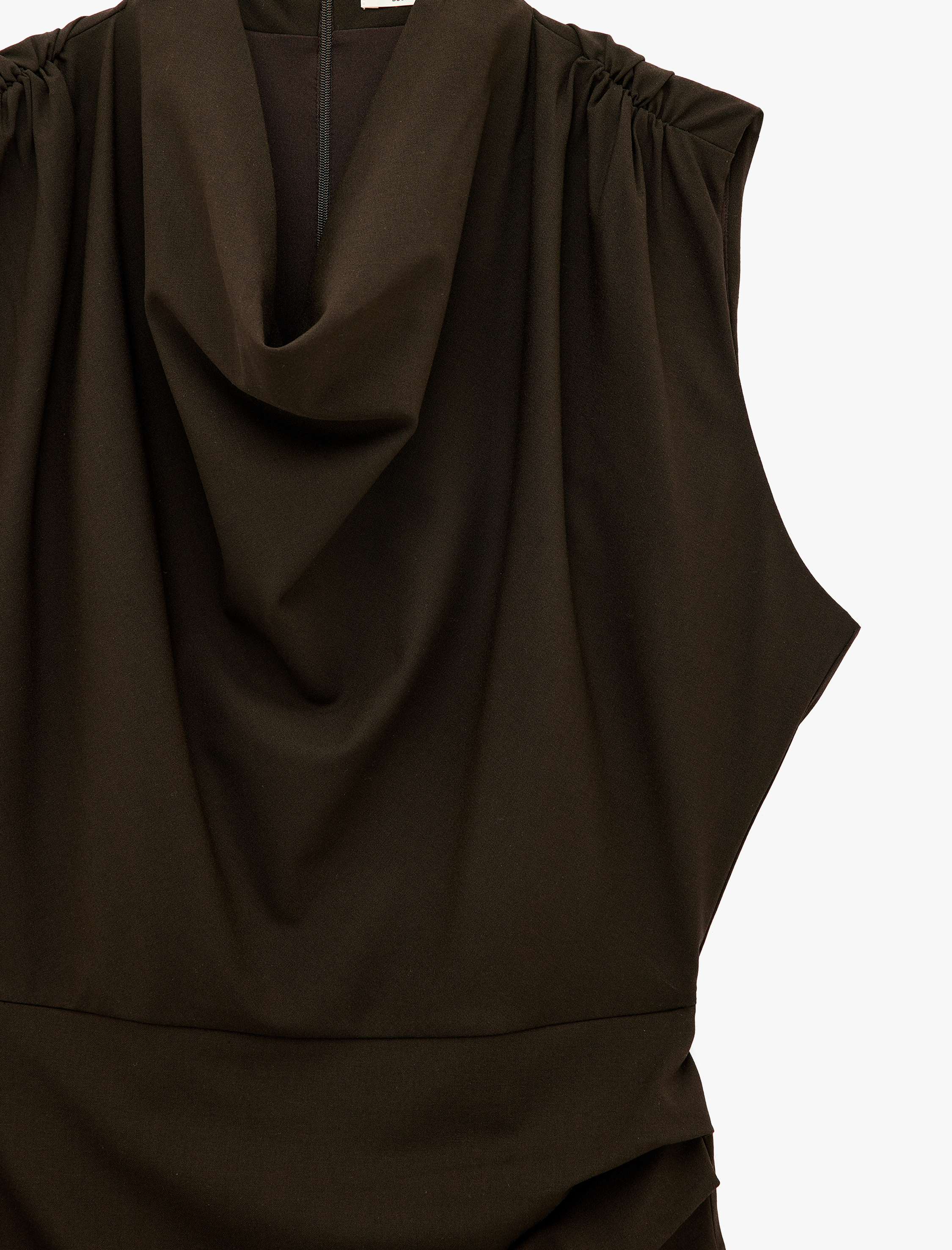   Viskon Karışımlı Drapeli Kolsuz Degaje Yaka Mini Elbise