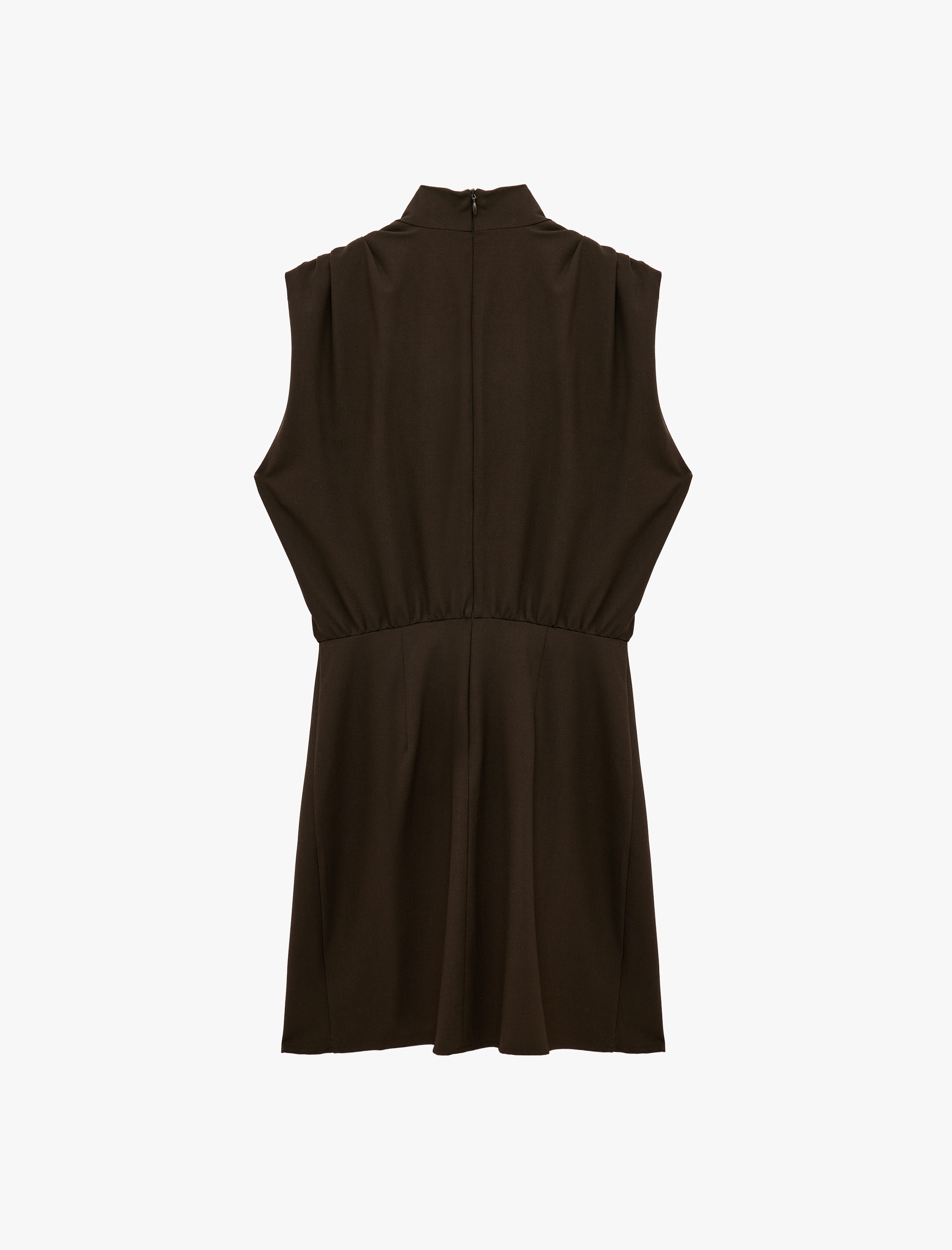   Viskon Karışımlı Drapeli Kolsuz Degaje Yaka Mini Elbise