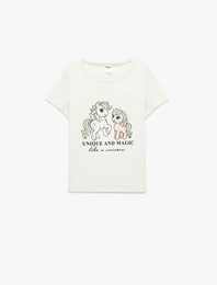 Pamuklu Kısa Kollu Bisiklet Yaka Unicorn Baskılı Tişört