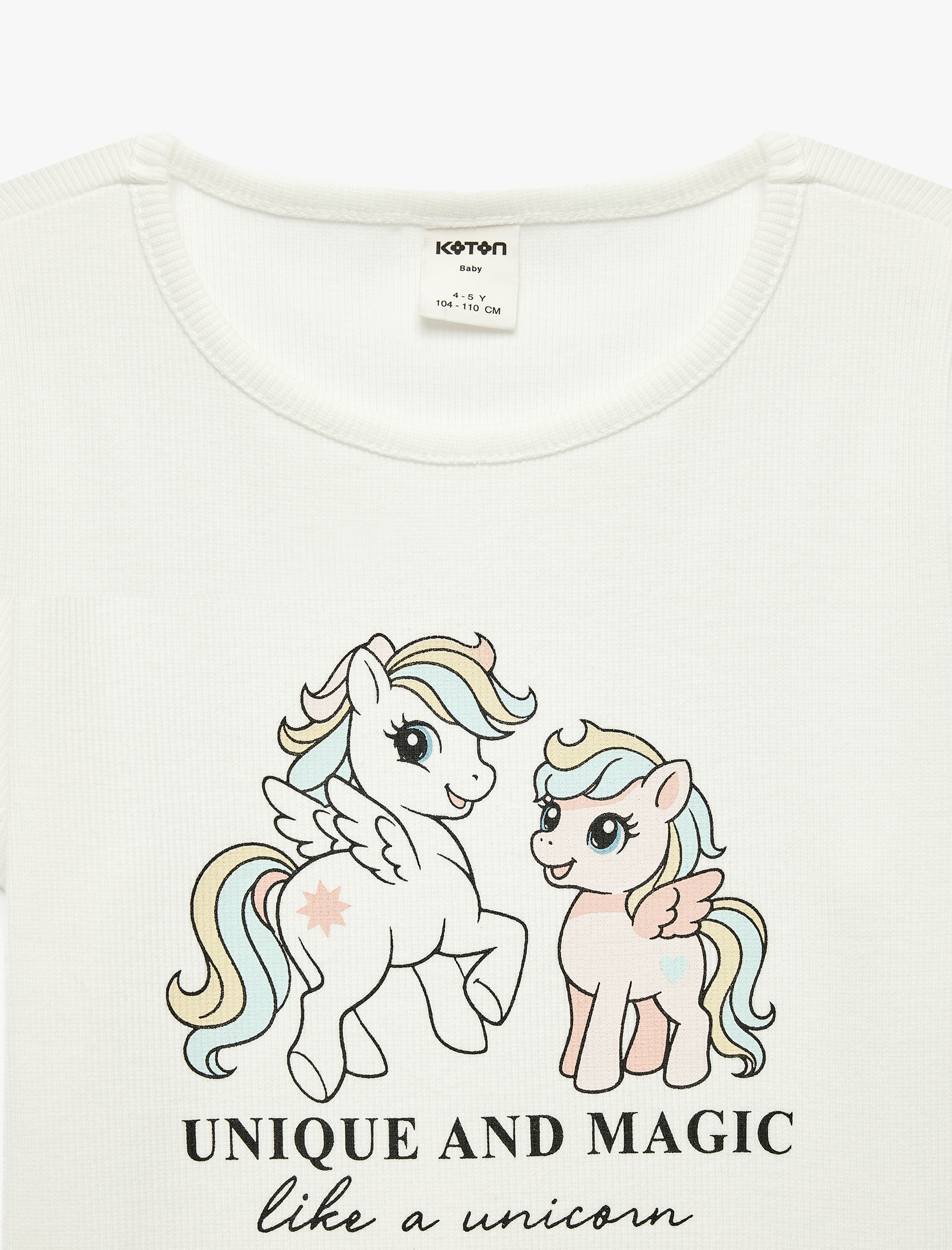  Kız Bebek Pamuklu Kısa Kollu Bisiklet Yaka Unicorn Baskılı Tişört