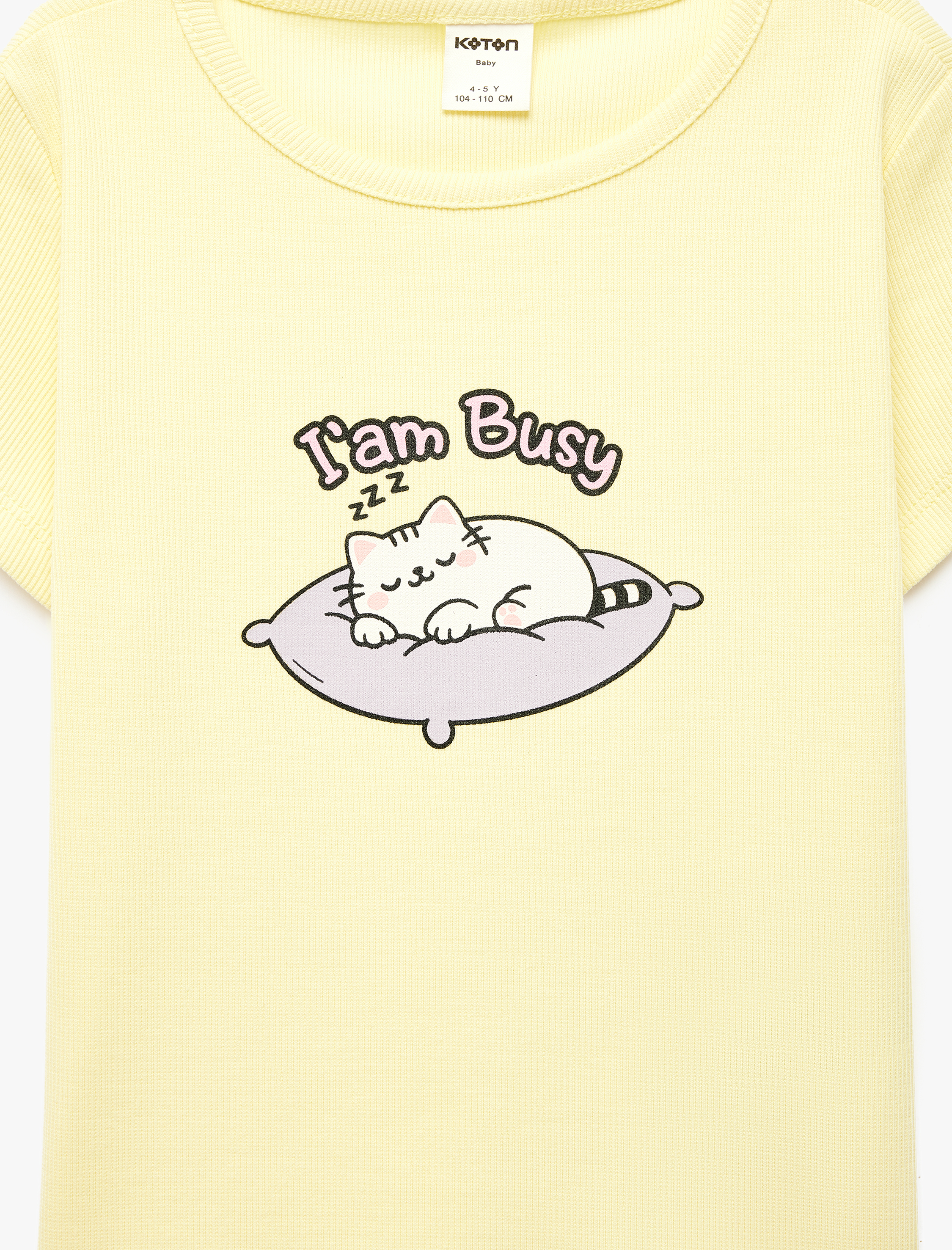  Kız Bebek Pamuklu Bisiklet Yaka Kedi Baskılı Kısa Kollu Tişört