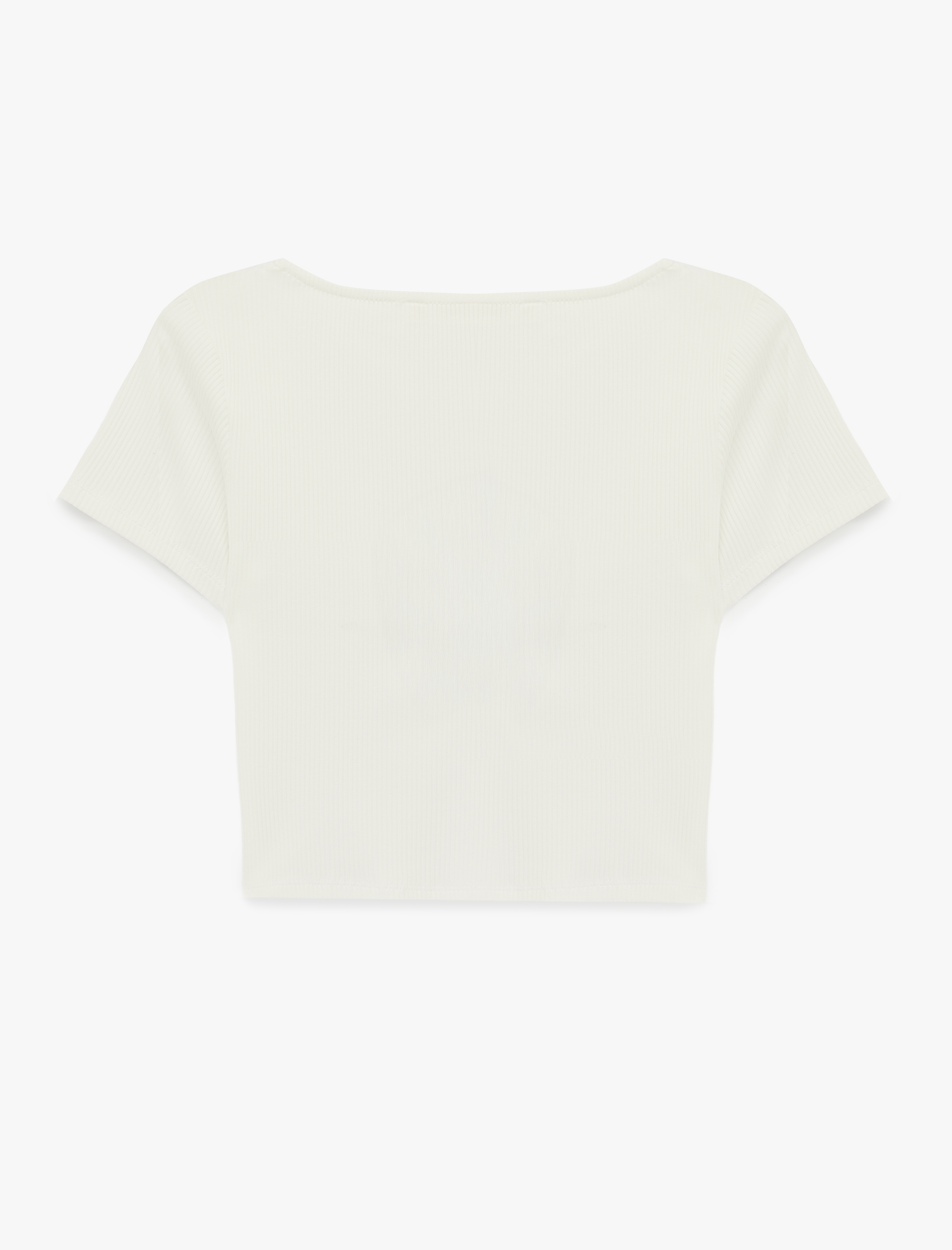   Pamuklu Büzgülü Kısa Kollu Dantel Detaylı V Yaka Tişört