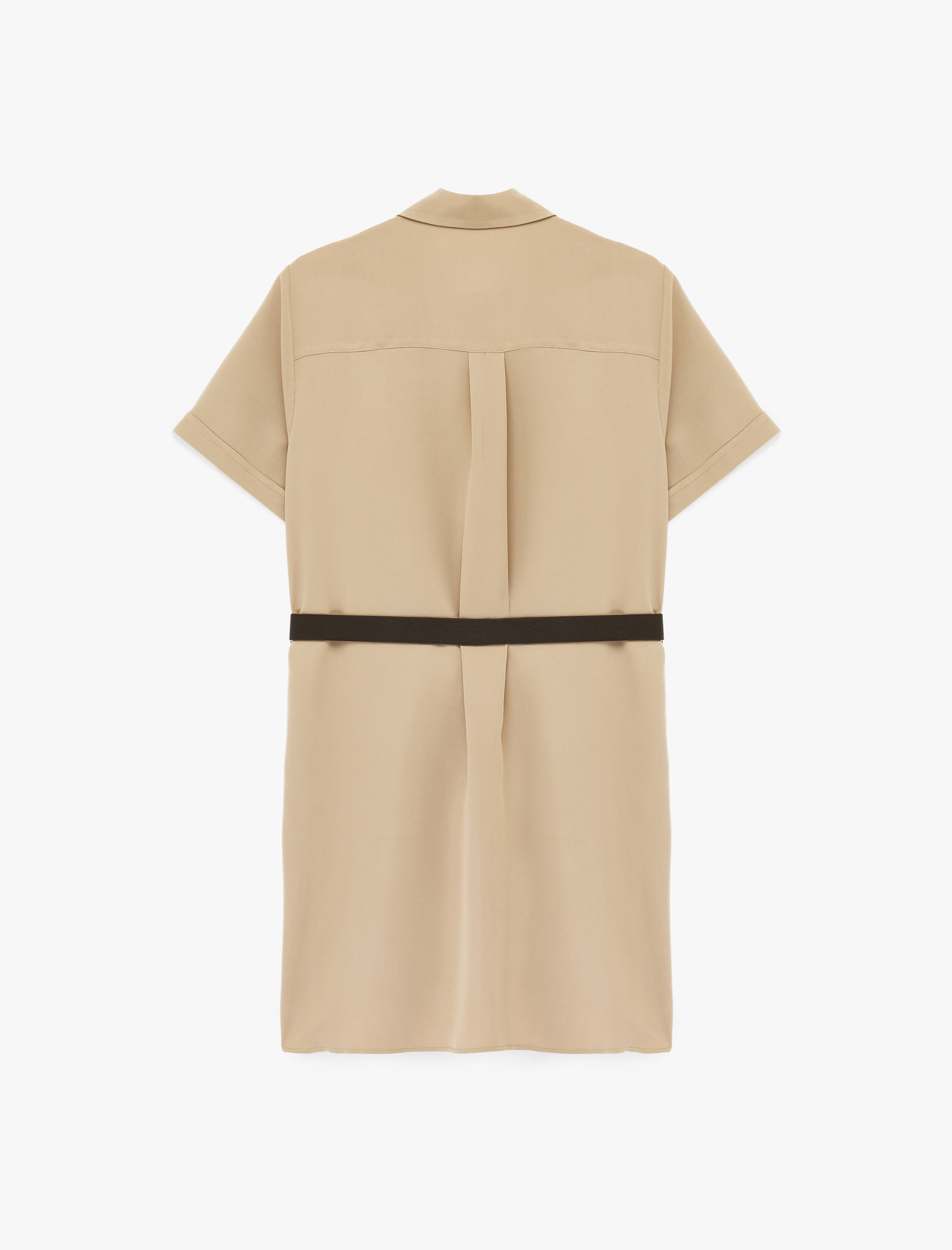   Modal Cupro Kumaş Kemerli Cep Detaylı Kısa Kollu Mini Gömlek Elbise