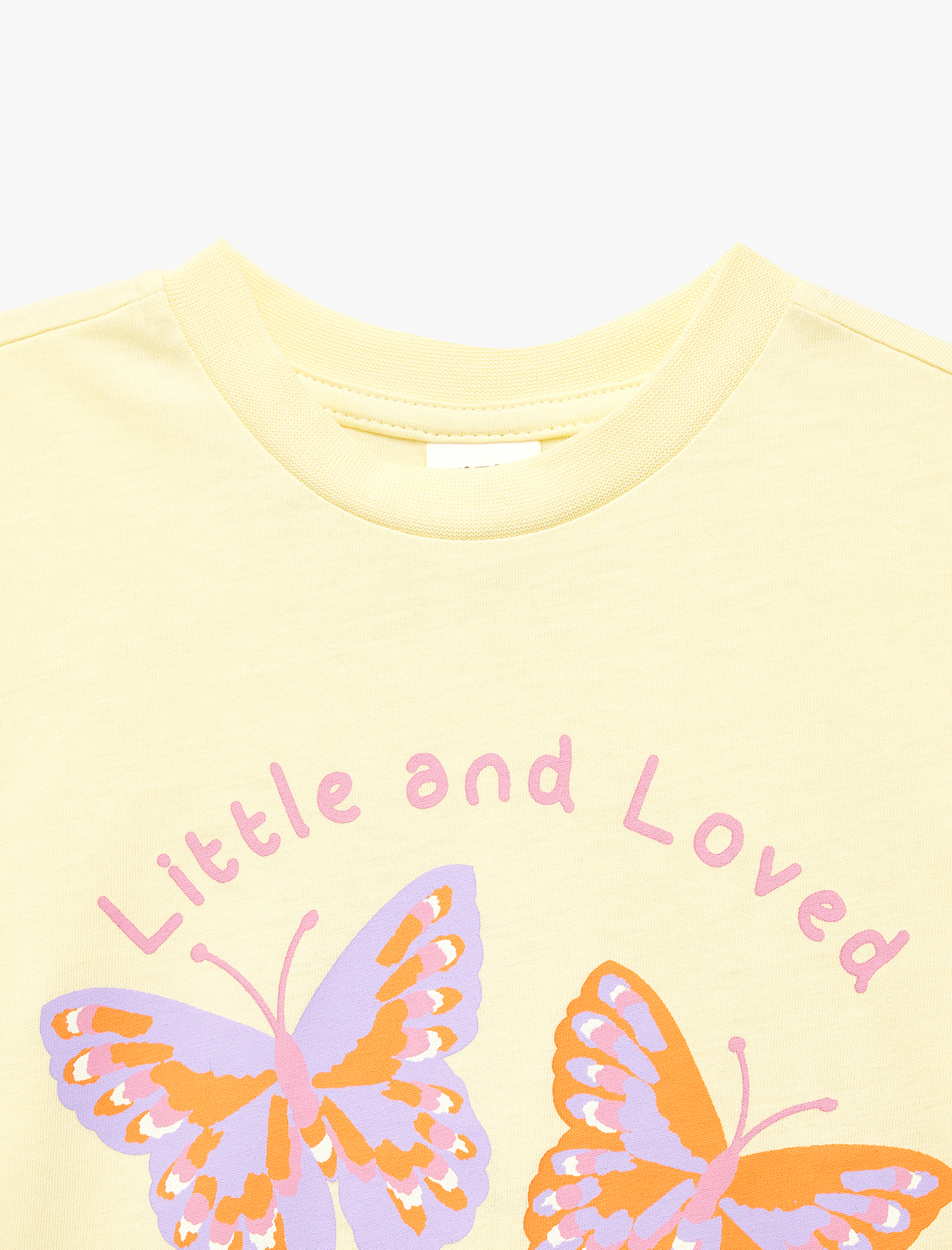 Kız Bebek Pamuklu Kısa Kollu Bisiklet Yaka Kelebek Baskılı Tişört