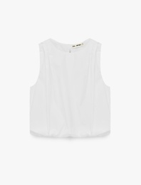 Pamuklu Kolsuz Bisiklet Yaka Poplin Bluz