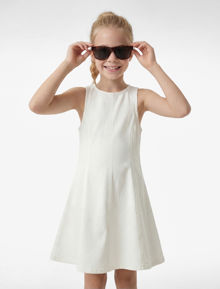 Kız Çocuk Pamuklu Kolsuz Bisiklet Yaka Denim Elbise