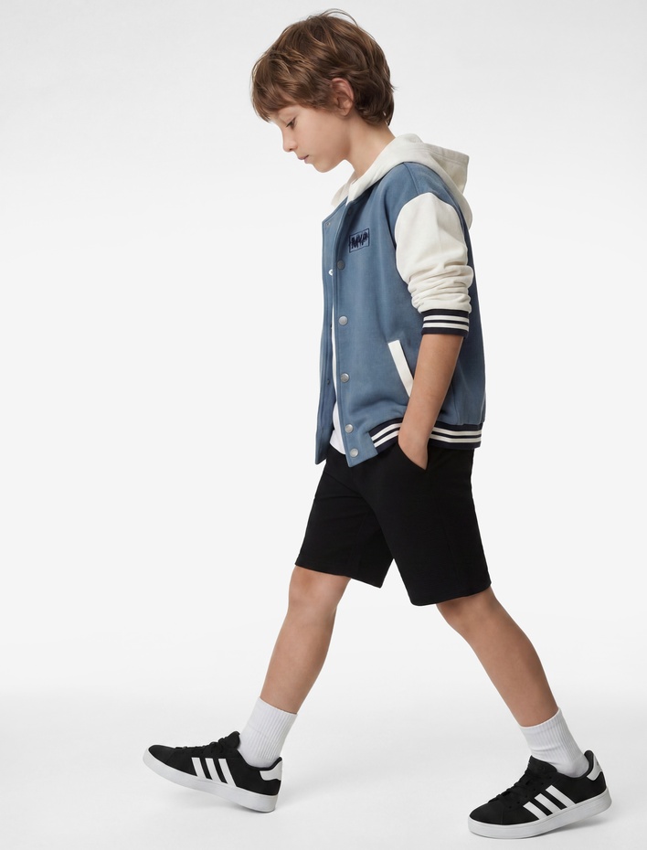 Erkek Çocuk Rahat Kalıp Beli Bağlamalı Cepli Dokulu Şort