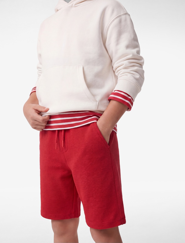 Erkek Çocuk Rahat Kalıp Beli Bağlamalı Cepli Dokulu Şort