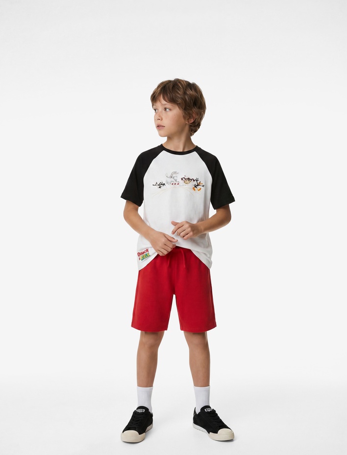 Erkek Çocuk Beli Lastikli Pamuk Karışımlı Dokulu Basic Şort