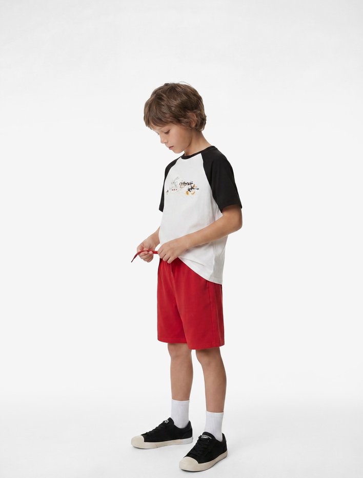 Erkek Çocuk Beli Lastikli Pamuk Karışımlı Dokulu Basic Şort