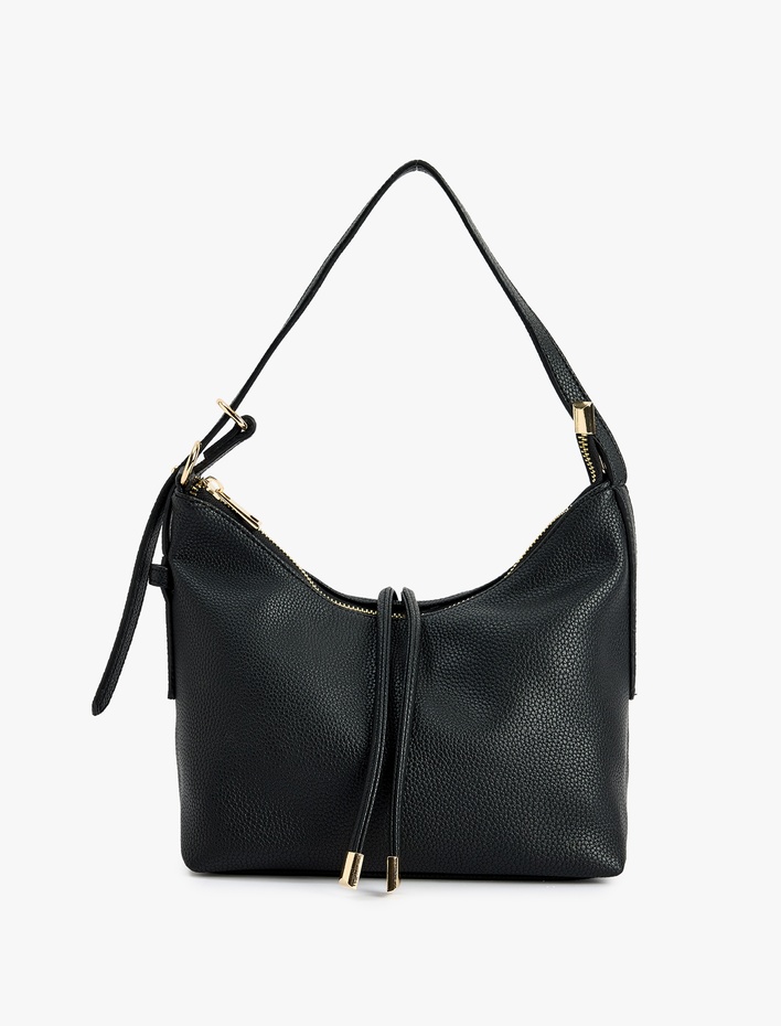 Kadın Suni Deri Askılı Fermuarlı Bağcık Detaylı Omuz Çantası