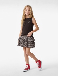 Kolsuz Bisiklet Yaka Kemer Detaylı Pötikareli Katlı Volanlı Mini Elbise