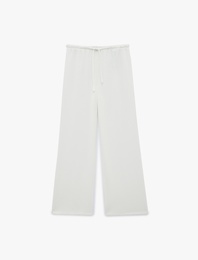 Beli Bağcıklı Bürümcük Geniş Paça Pantolon