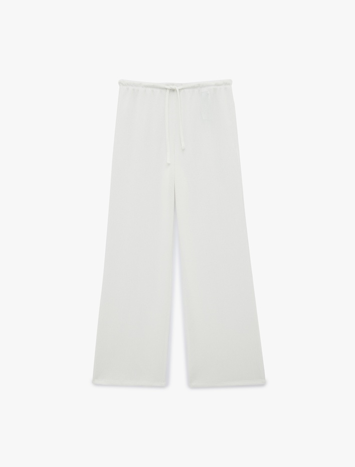  Beli Bağcıklı Bürümcük Geniş Paça Pantolon