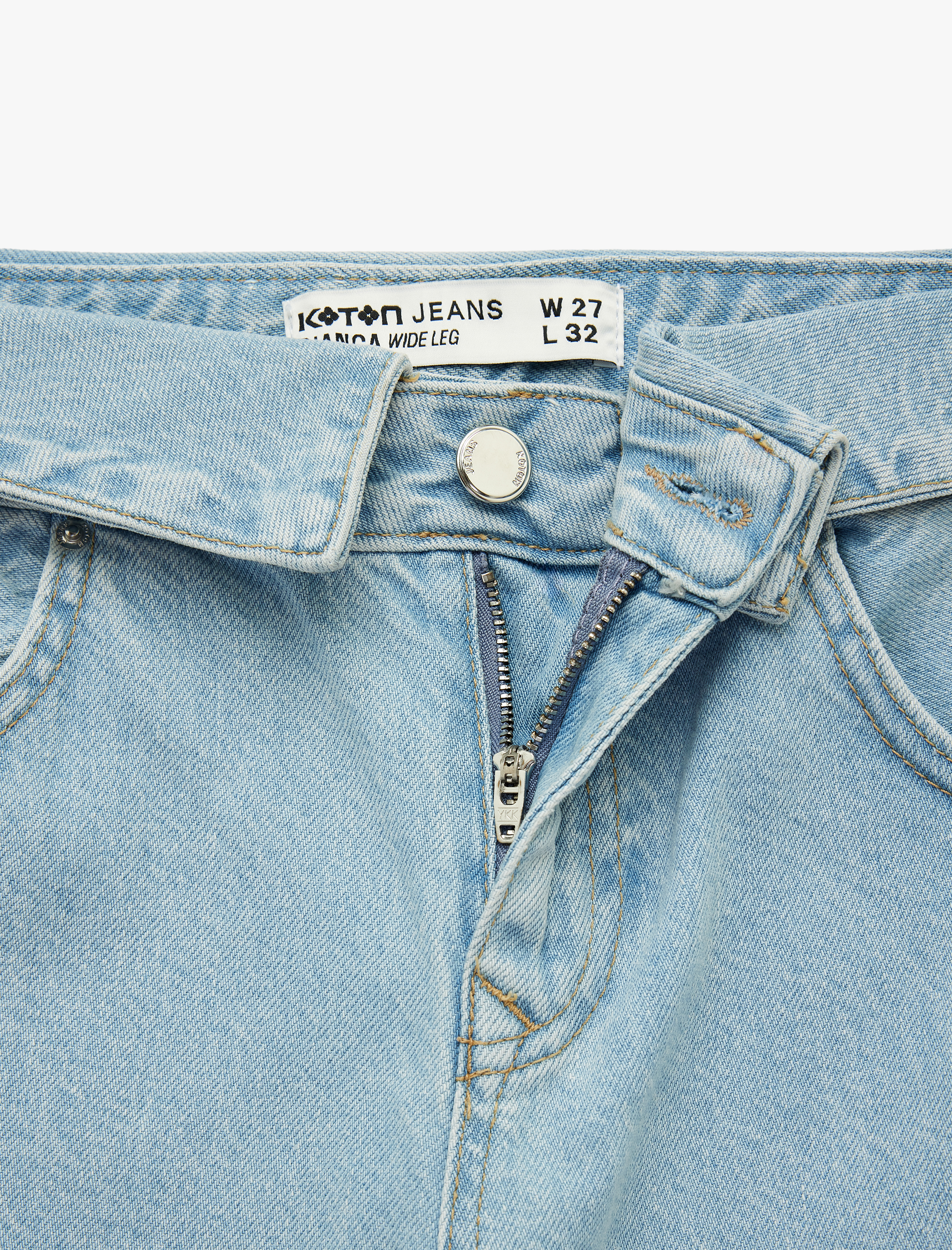   Normal Bel Katlama Detaylı Düğmeli Geniş Paça Denim Pantolon - Wide Leg Jeans