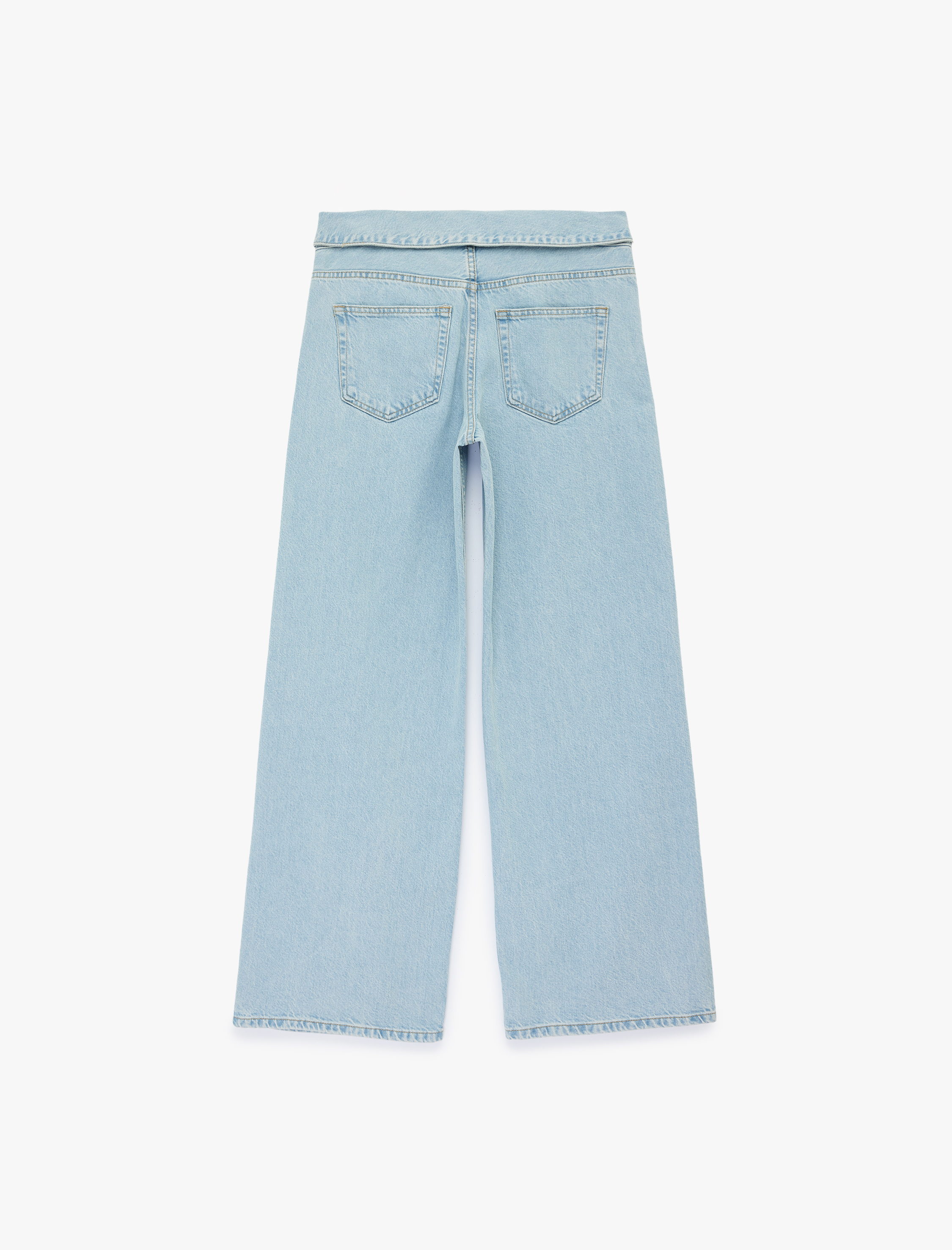   Normal Bel Katlama Detaylı Düğmeli Geniş Paça Denim Pantolon - Wide Leg Jeans