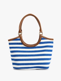 Çizgili Ahşap Saplı Tote Çanta