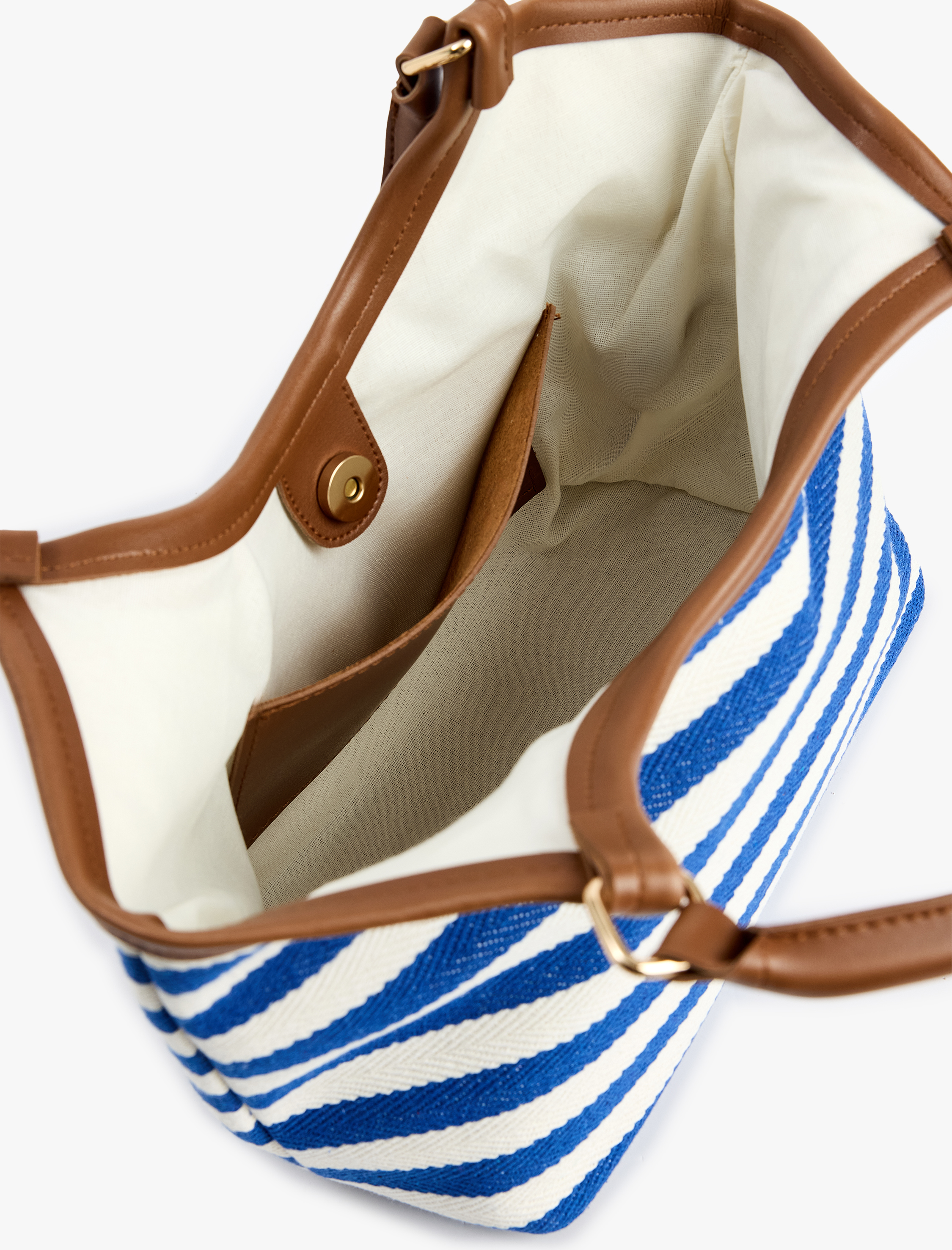  Kadın Çizgili Ahşap Saplı Tote Çanta