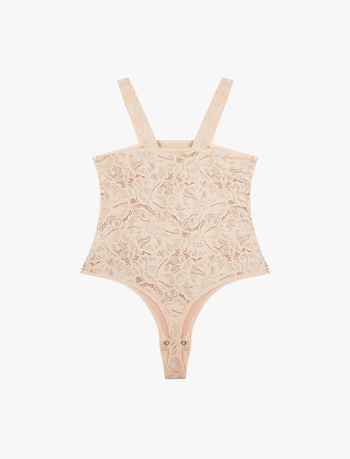  Kare Yaka Askılı Dantelli Bodysuit