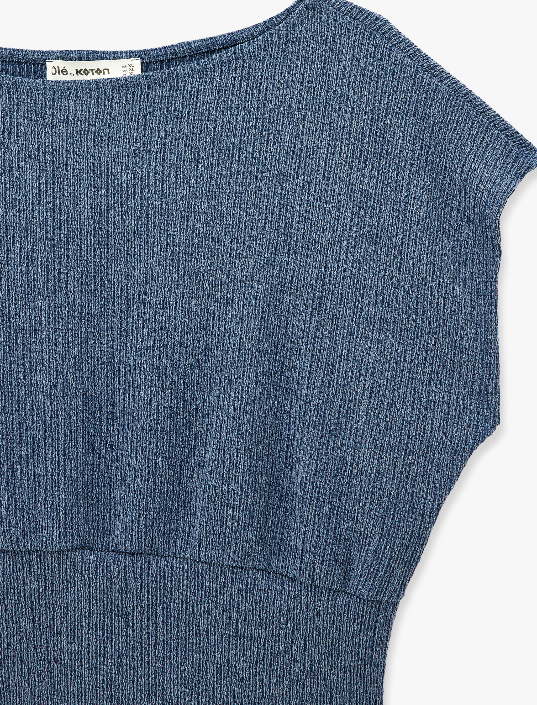   Viskon Karışımlı Bürümcük Bisiklet Yaka Kısa Kollu Crop Bluz